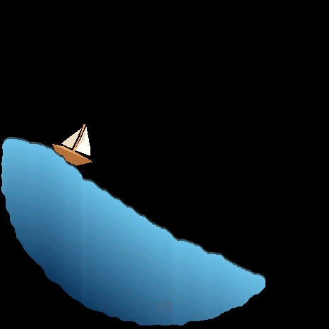 Water sloshing in the round display with a small sailboat on it